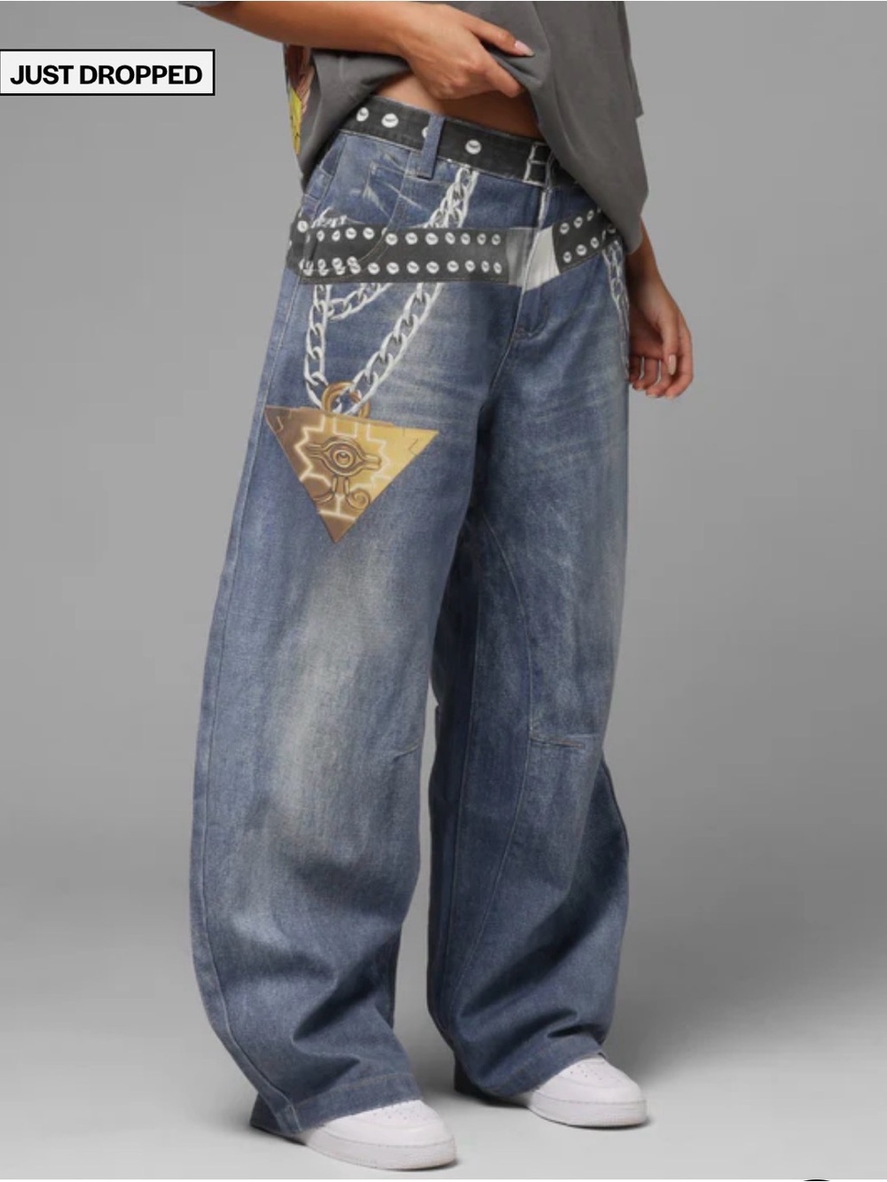 Loiter x Yu-Gi-Oh Denim Jeans Size 32 β Printed Anime Streetwear Pants β Rare - Picture 2 of 16